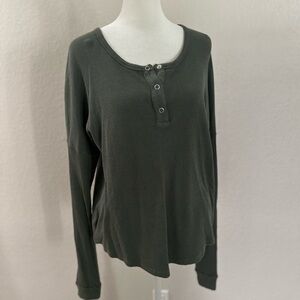 🆕 Bobi Waffle Knit Cropped Henley Tee in Green